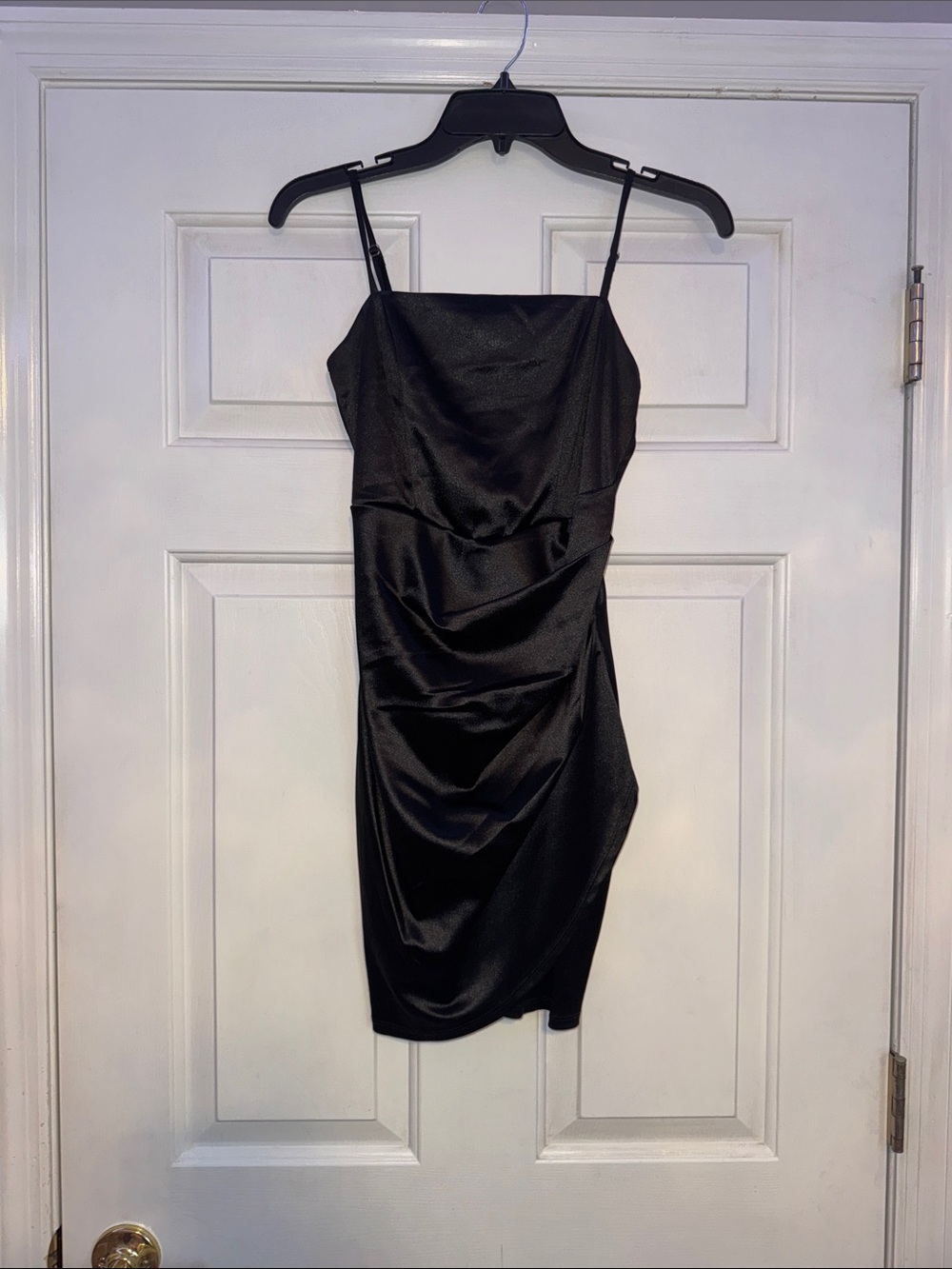 Honey and Rosie Black Satin Mini Dress with Spaghetti Straps